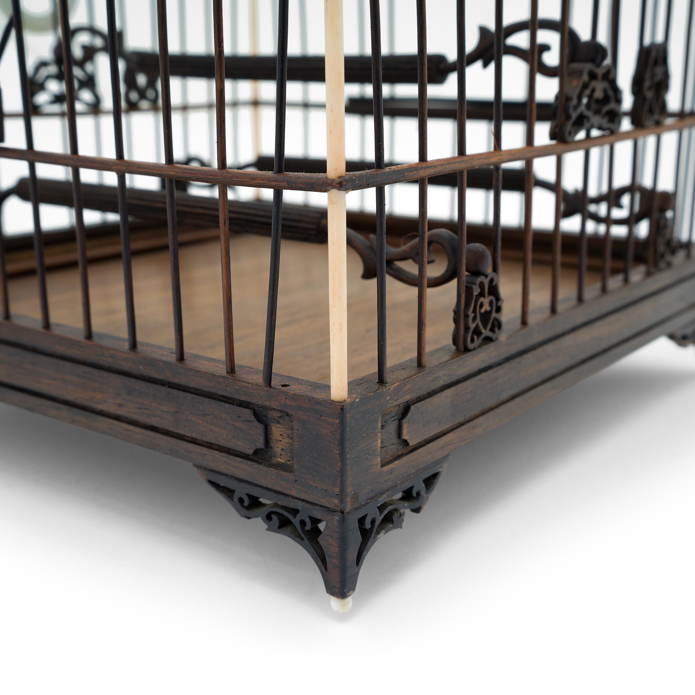 19th Century Hardwood Square Chinese Birdcage with Cloth Cover, circa  1850