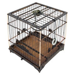 Hardwood Square Chinese Birdcage with Cloth Cover, circa 1850