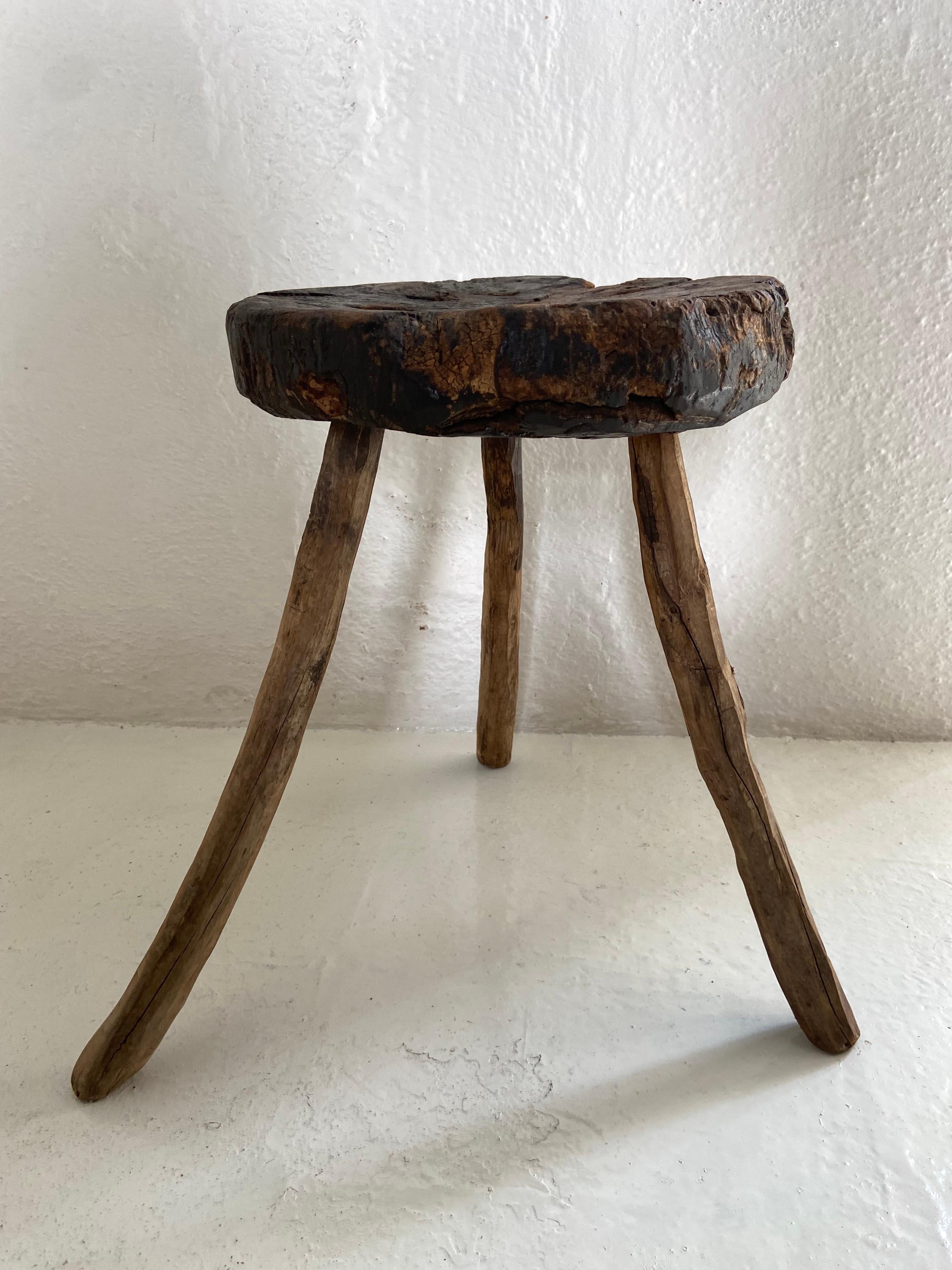 Primitive Hardwood Stool From Mexico, 19th Century