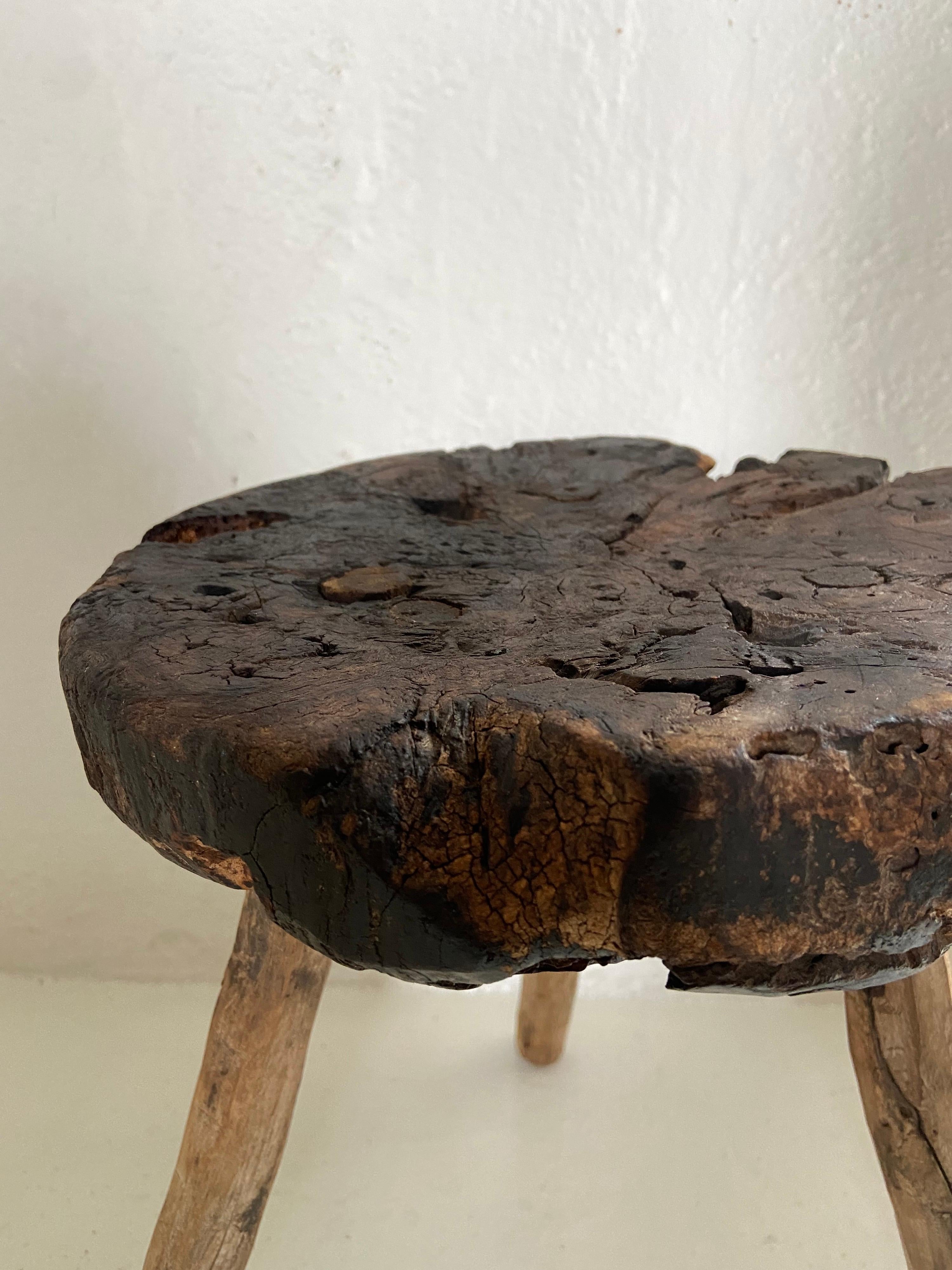 Mexican Hardwood Stool From Mexico, 19th Century