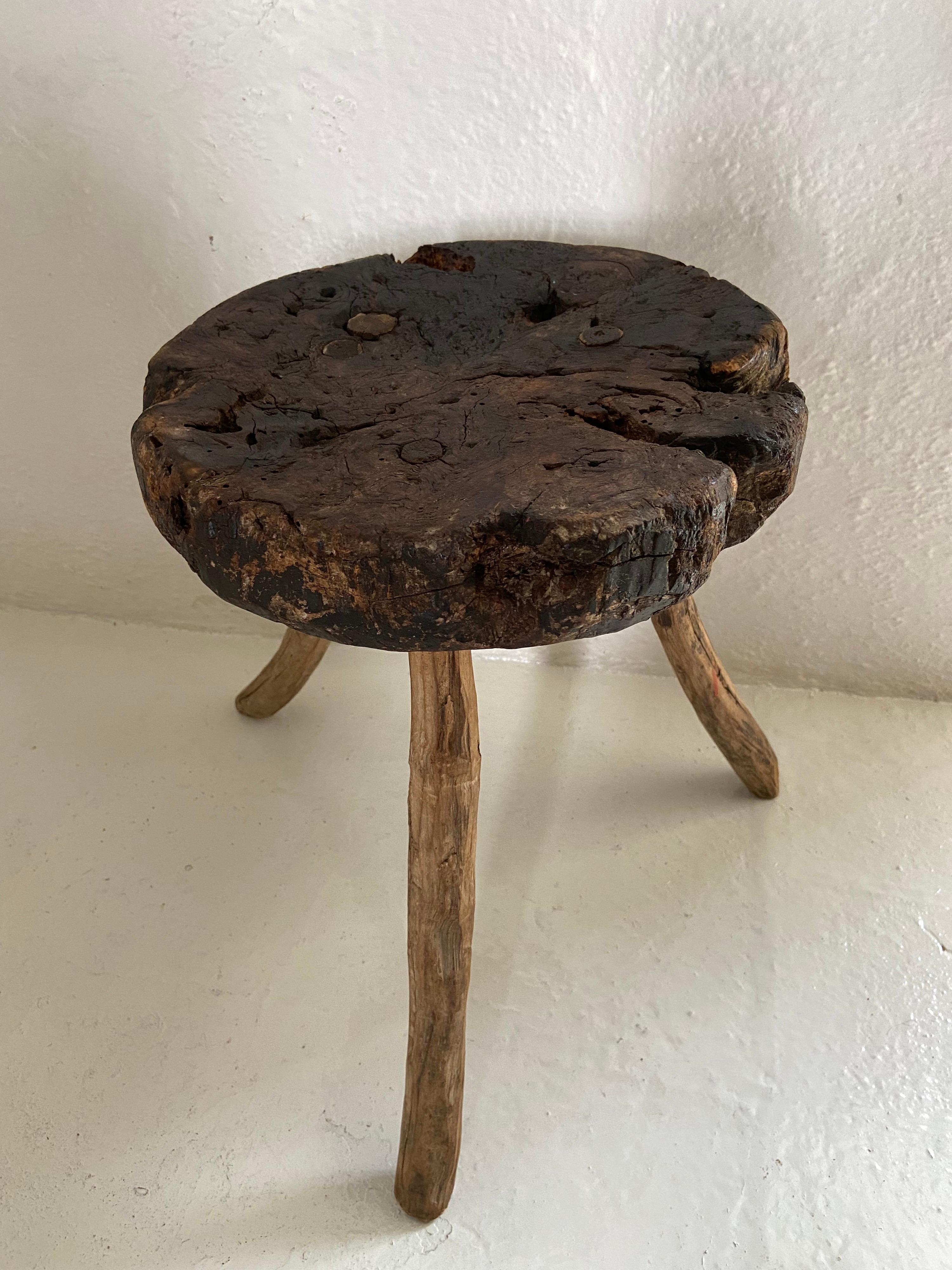 Hardwood Stool From Mexico, 19th Century In Distressed Condition In San Miguel de Allende, Guanajuato