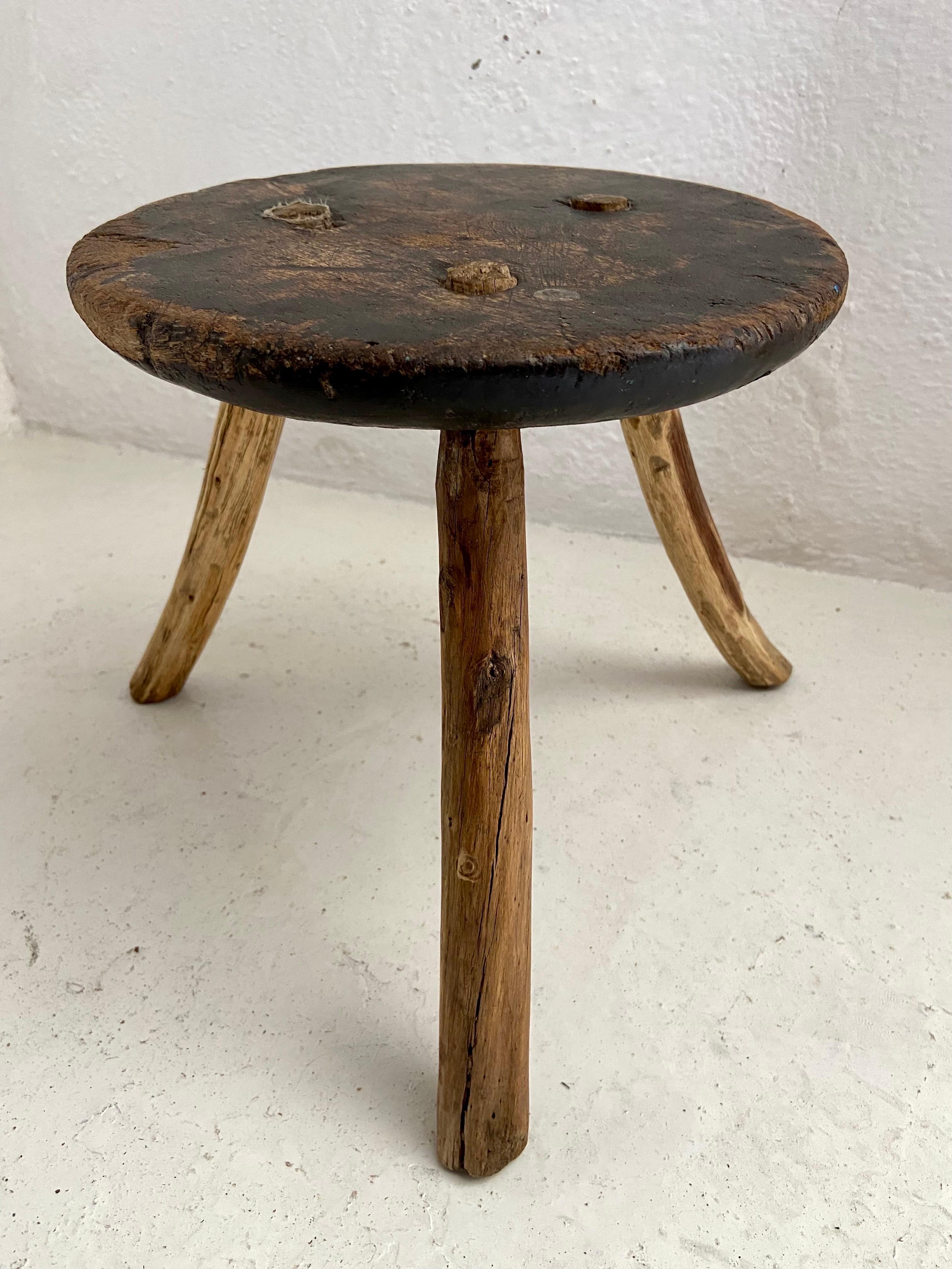 Hand-Carved Hardwood Stool from Mexico, circa 1930´s