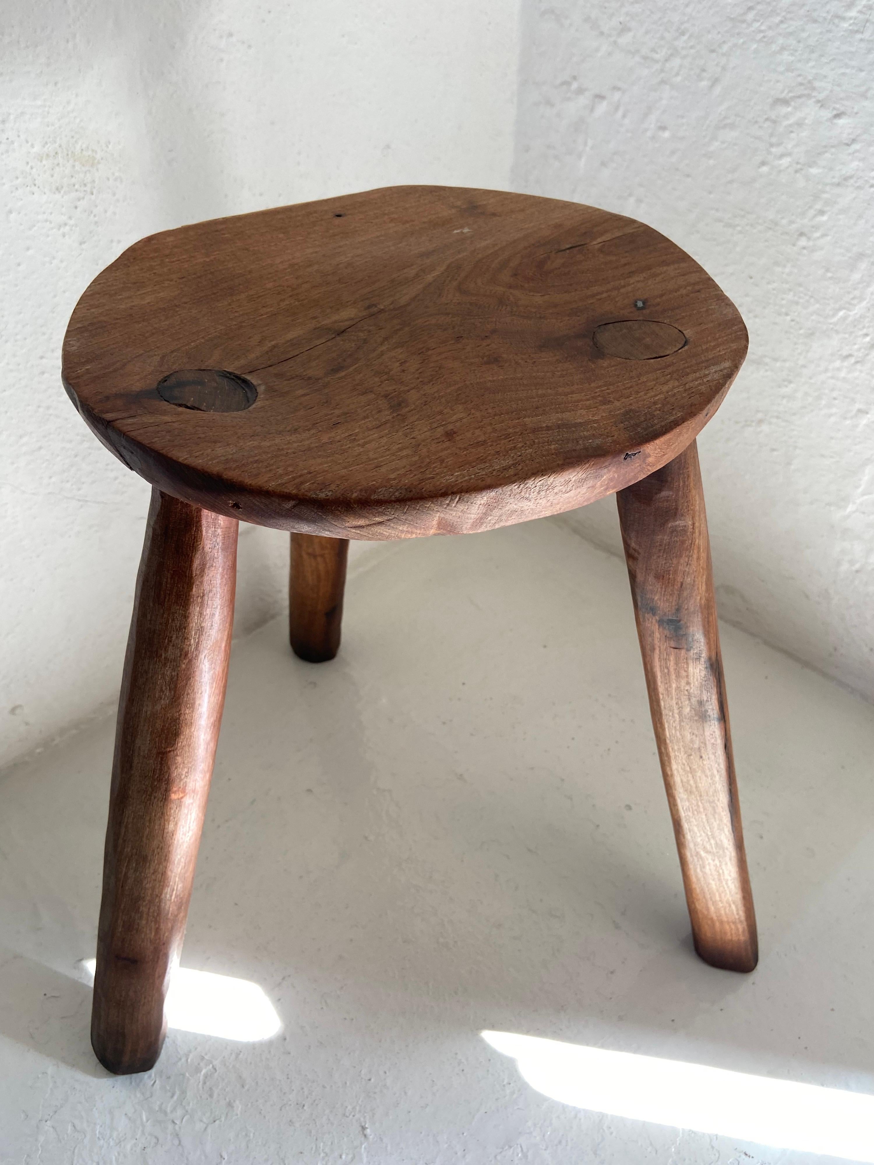 Hand-Carved Hardwood Stool from Mexico, circa 1970s