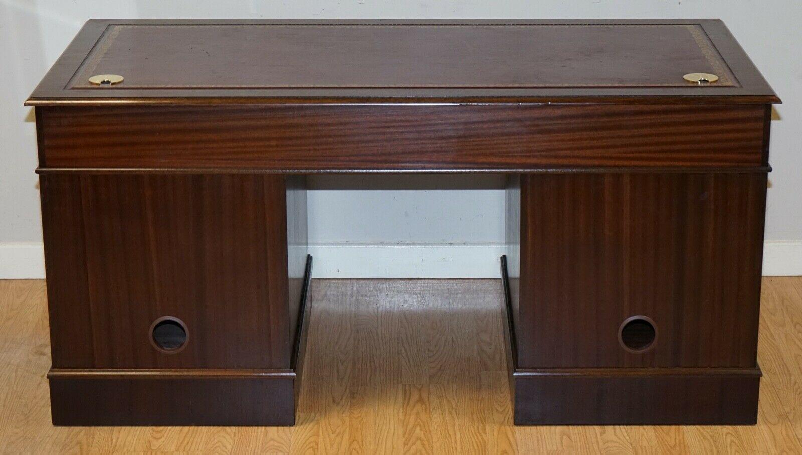 Hardwood Twin Pedestal Partner Desk Leather Top Designed to House Computer 8