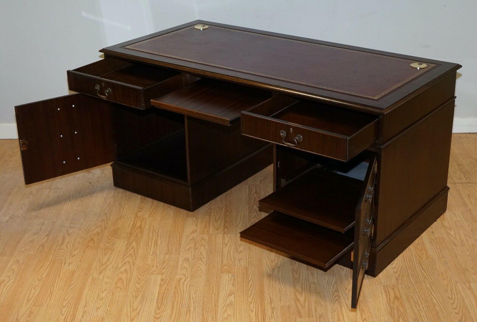 Hardwood Twin Pedestal Partner Desk Leather Top Designed to House Computer 2