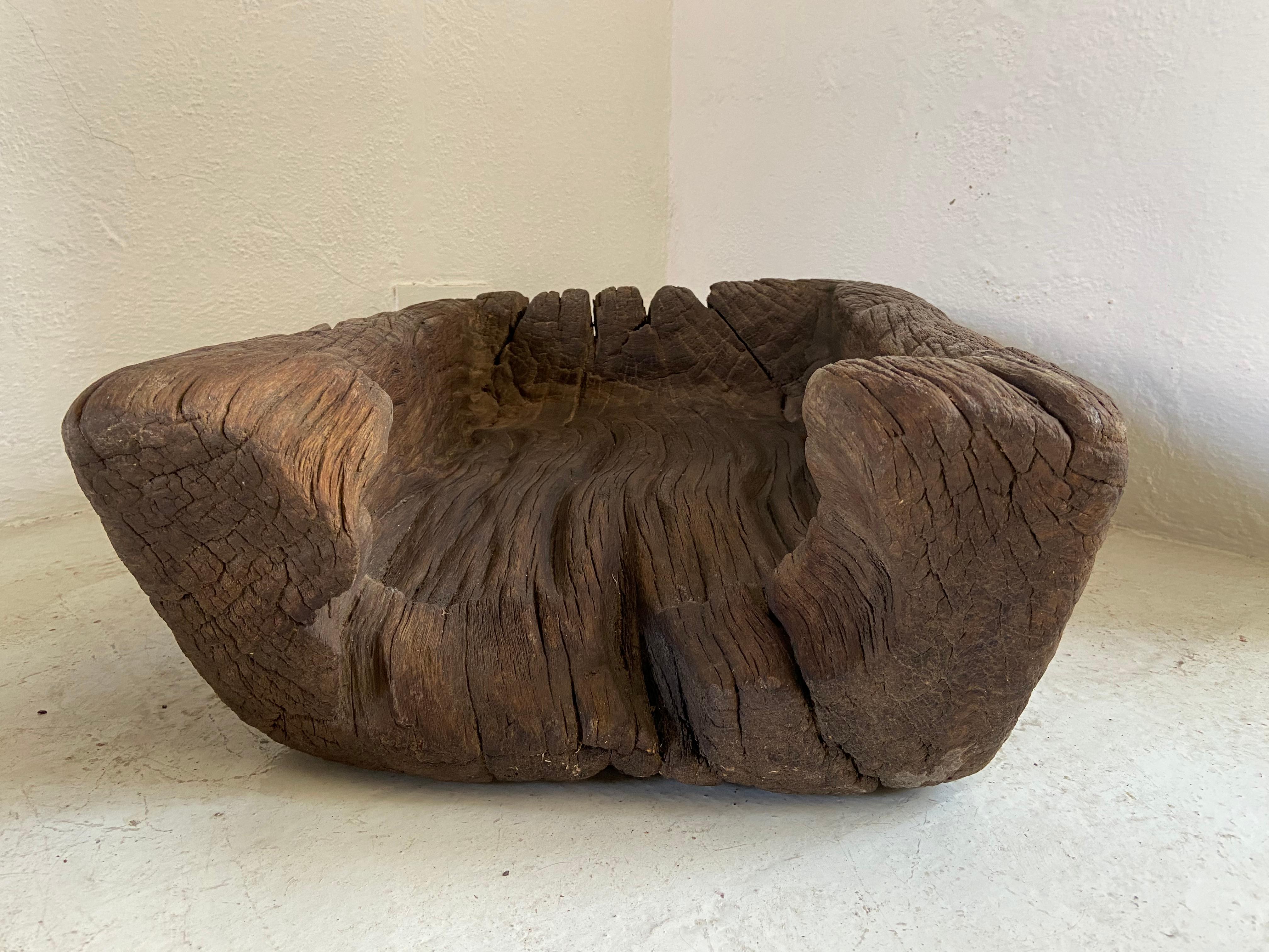 Mesquite basin trough from San Felipe, Guanajuato, circa late 1800's. Striations within the wood structure indicates a high degree of use. One of a kind piece never seen or acquired before.