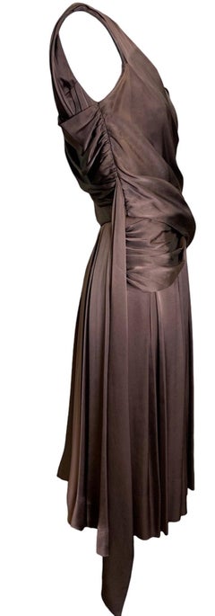 Hardy Amies Brown Silk Satin Goddess Cocktail Dress, 1950s