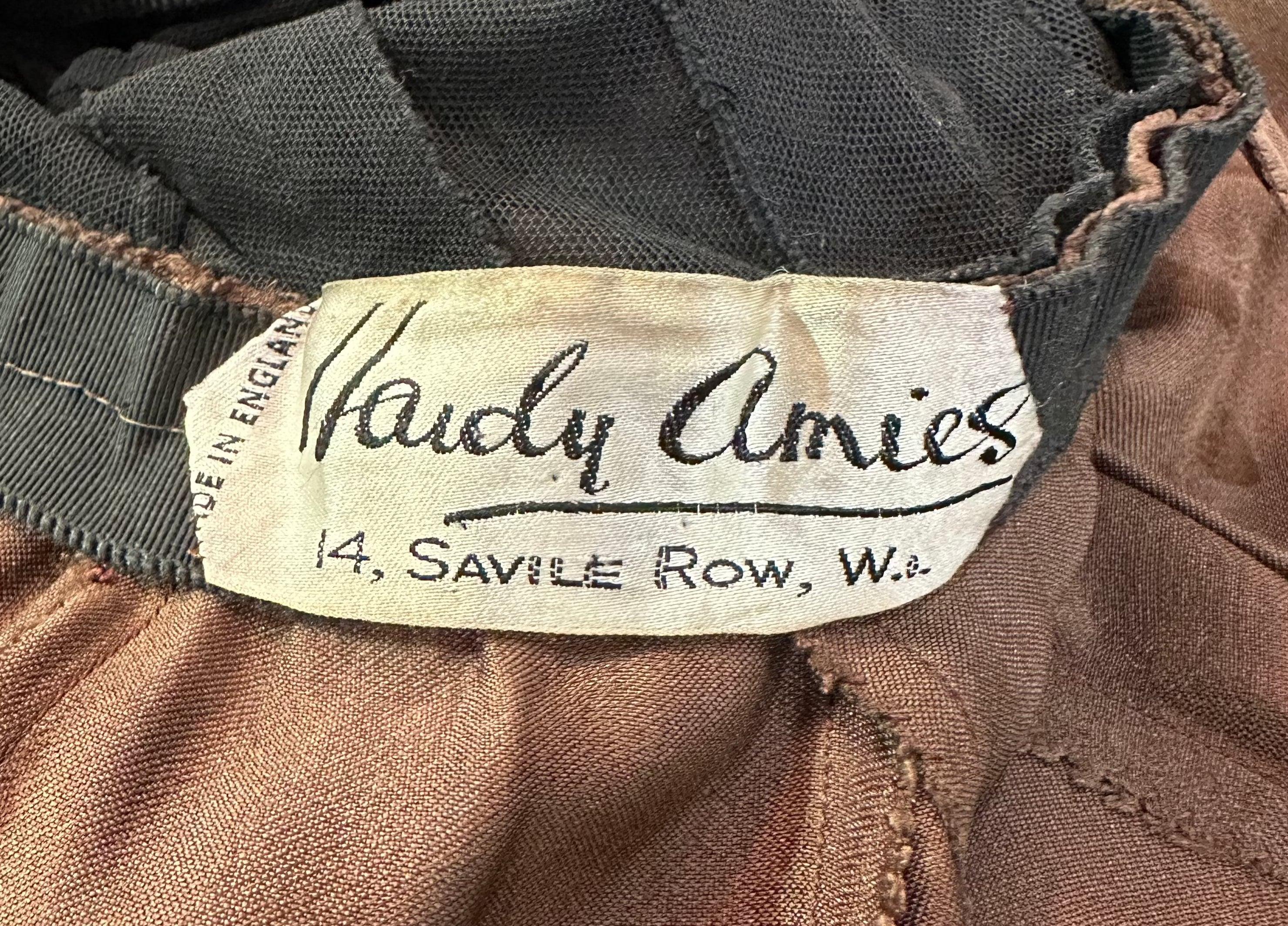 Hardy Amies Brown Silk Satin Goddess Cocktail Dress, 1950s In Excellent Condition For Sale In Los Angeles, CA