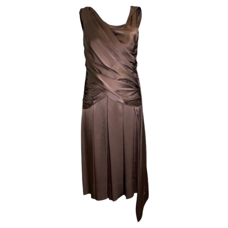 Hardy Amies Brown Silk Satin Goddess Cocktail Dress, 1950s For Sale