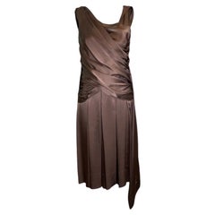Hardy Amies Brown Silk Satin Goddess Cocktail Dress, 1950s