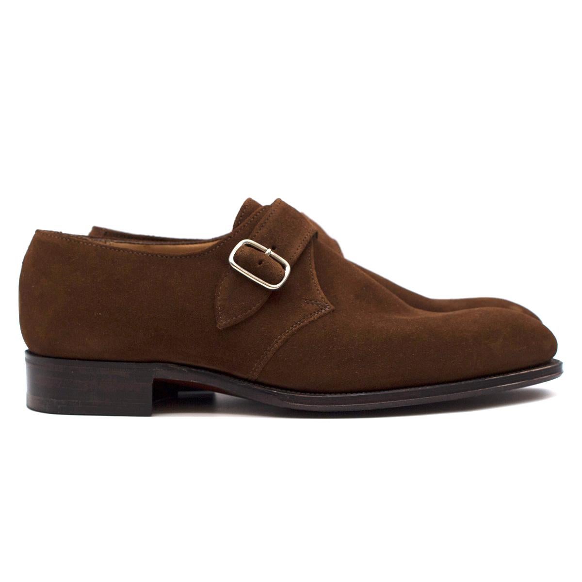 Hardy Amies Brown Suede Monk Shoes

- Brown suede monk shoes
- Round toe
- Front buckle fastening strap
- Nude leather lining with logo embroidered
- Brown leather sole
- This item comes with the original shoe box

Please note, these items are
