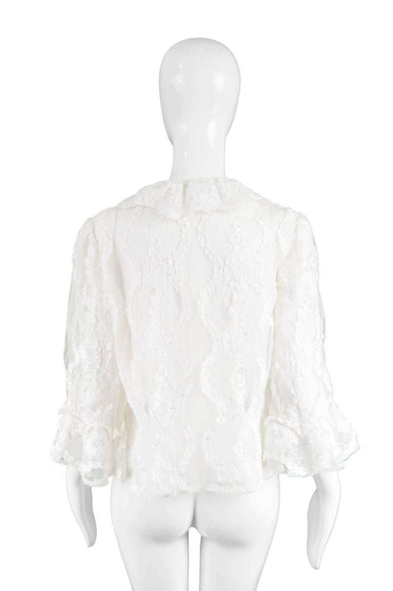 Hardy Amies Couture Vintage White Chantilly Lace Ribbonwork Ruffle ...