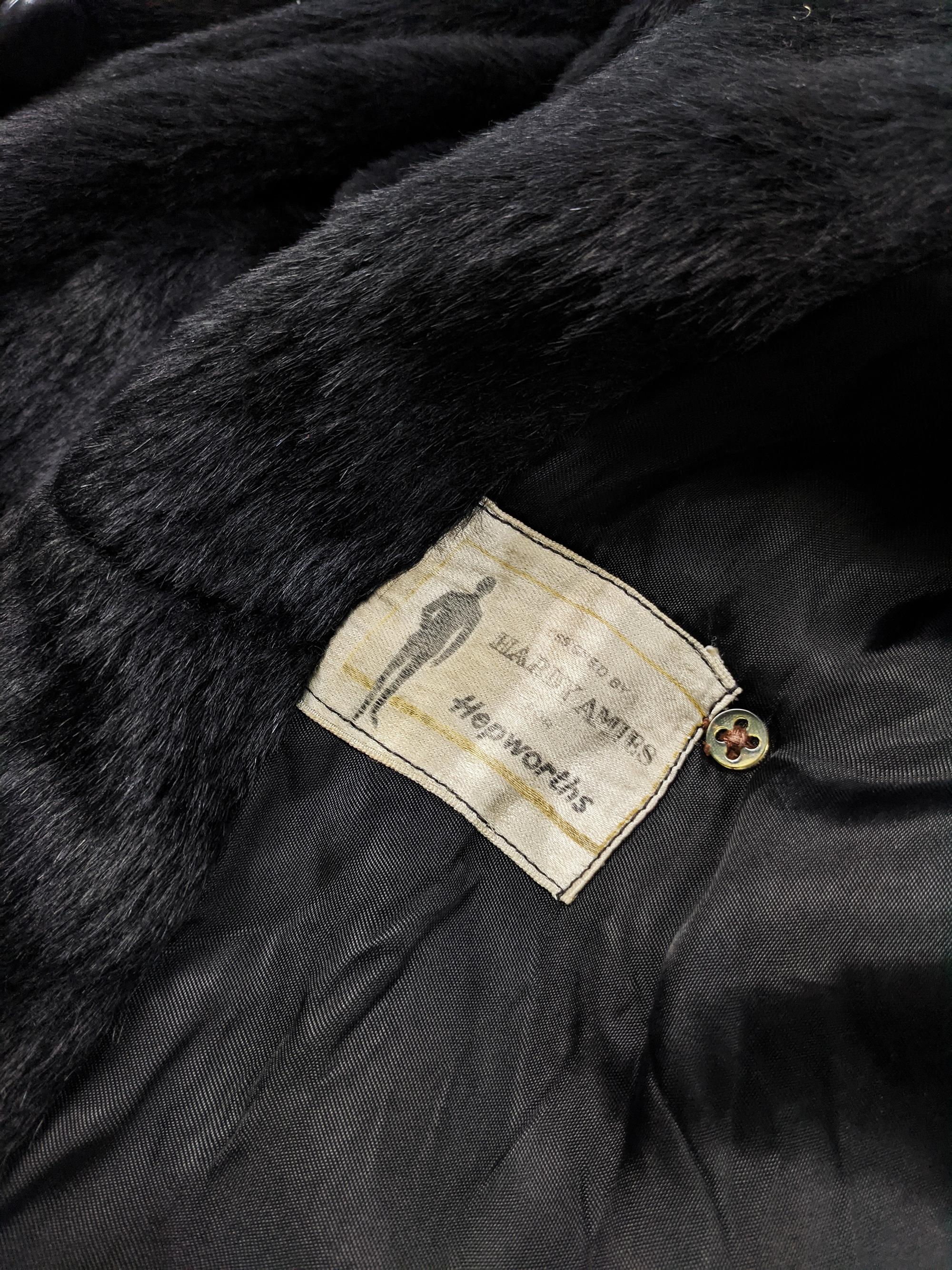 Hardy Amies Mens Vintage Black Faux Fur Coat, 1970s 2