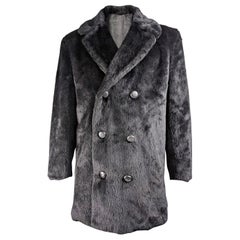 Hardy Amies Mens Vintage Black Faux Fur Coat, 1970s