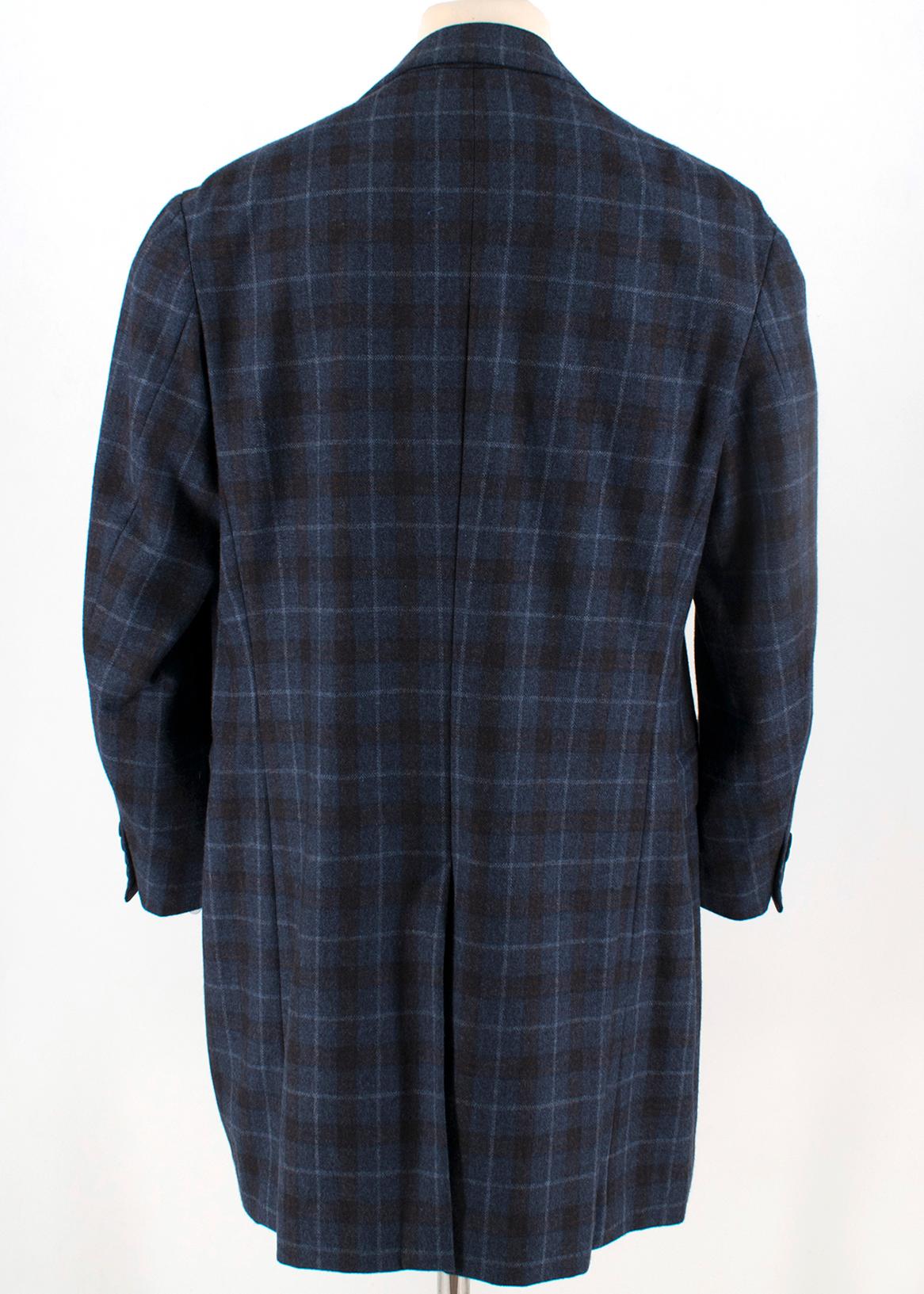 Black Hardy Amies Navy Blue Check Wool Men's Coat-  size M For Sale