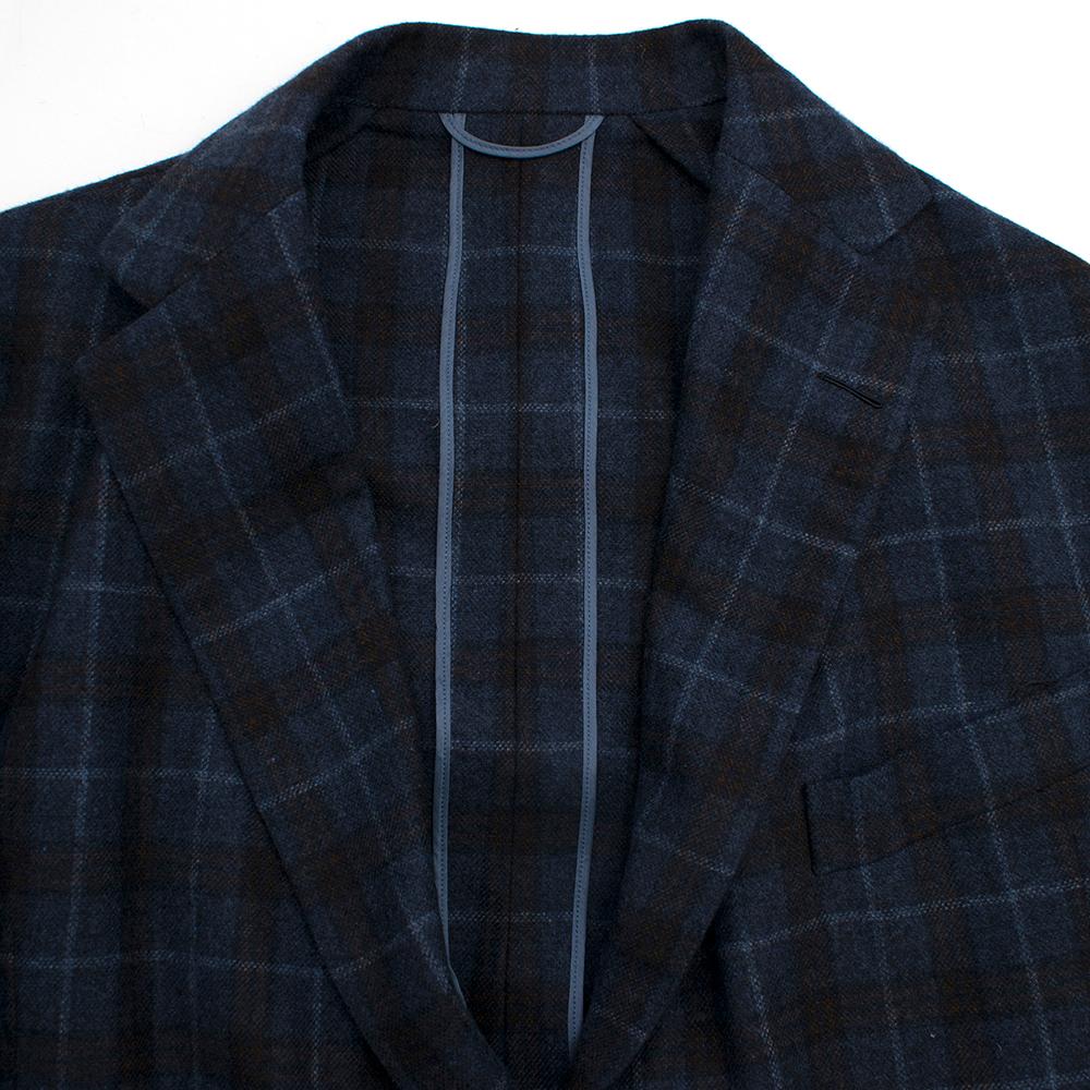 Hardy Amies Navy Blue Check Wool Men's Coat-  size M In Excellent Condition For Sale In London, GB