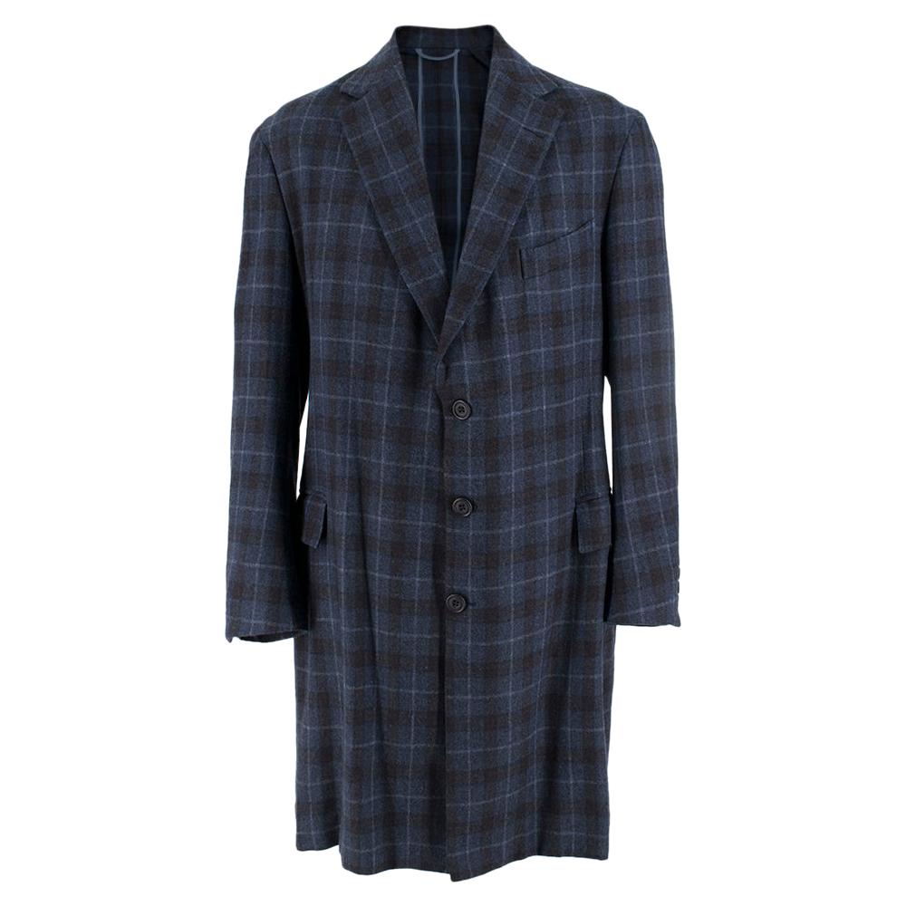 Hardy Amies Navy Blue Check Wool Men's Coat-  size M For Sale
