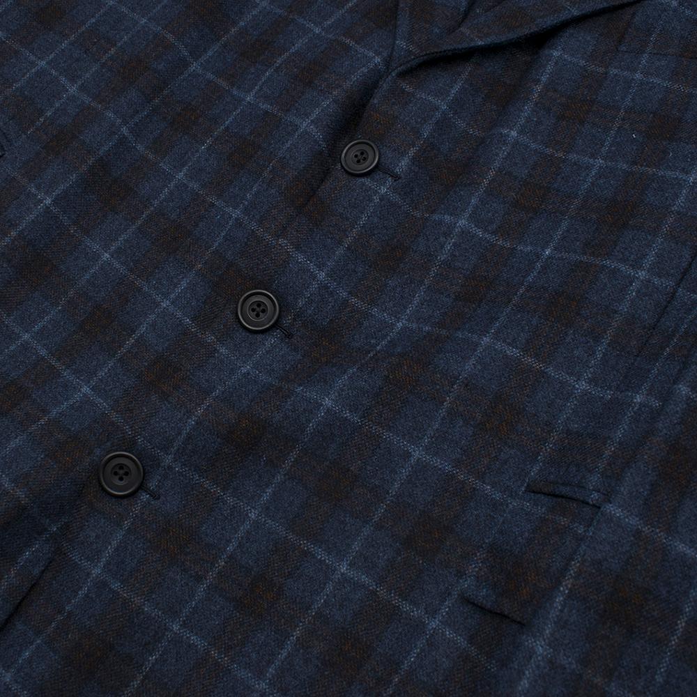 Black Hardy Amies Navy Blue Check Wool Men's Longline Coat	- No Size Label 