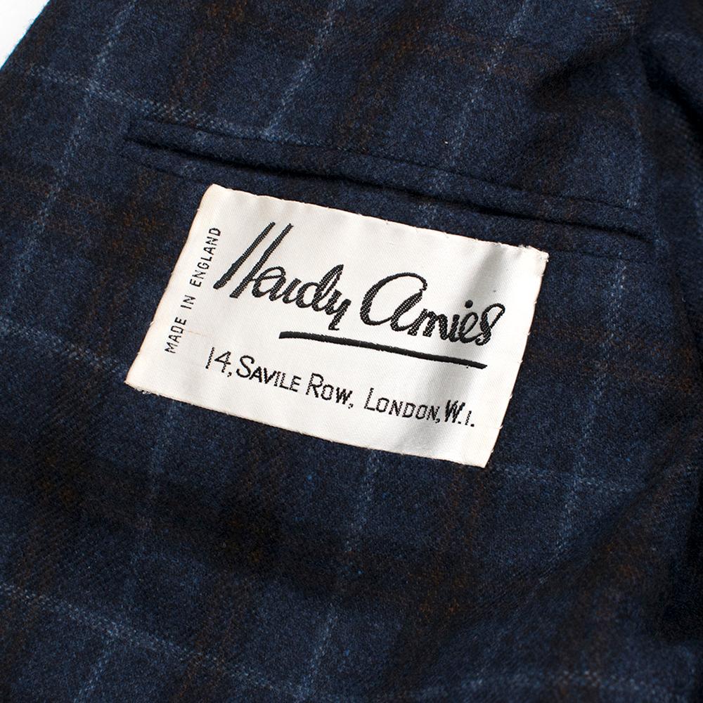Hardy Amies Navy Blue Check Wool Men's Longline Coat	- No Size Label  1