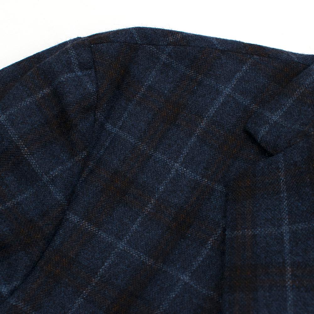 Hardy Amies Navy Blue Check Wool Men's Longline Coat	- No Size Label  2