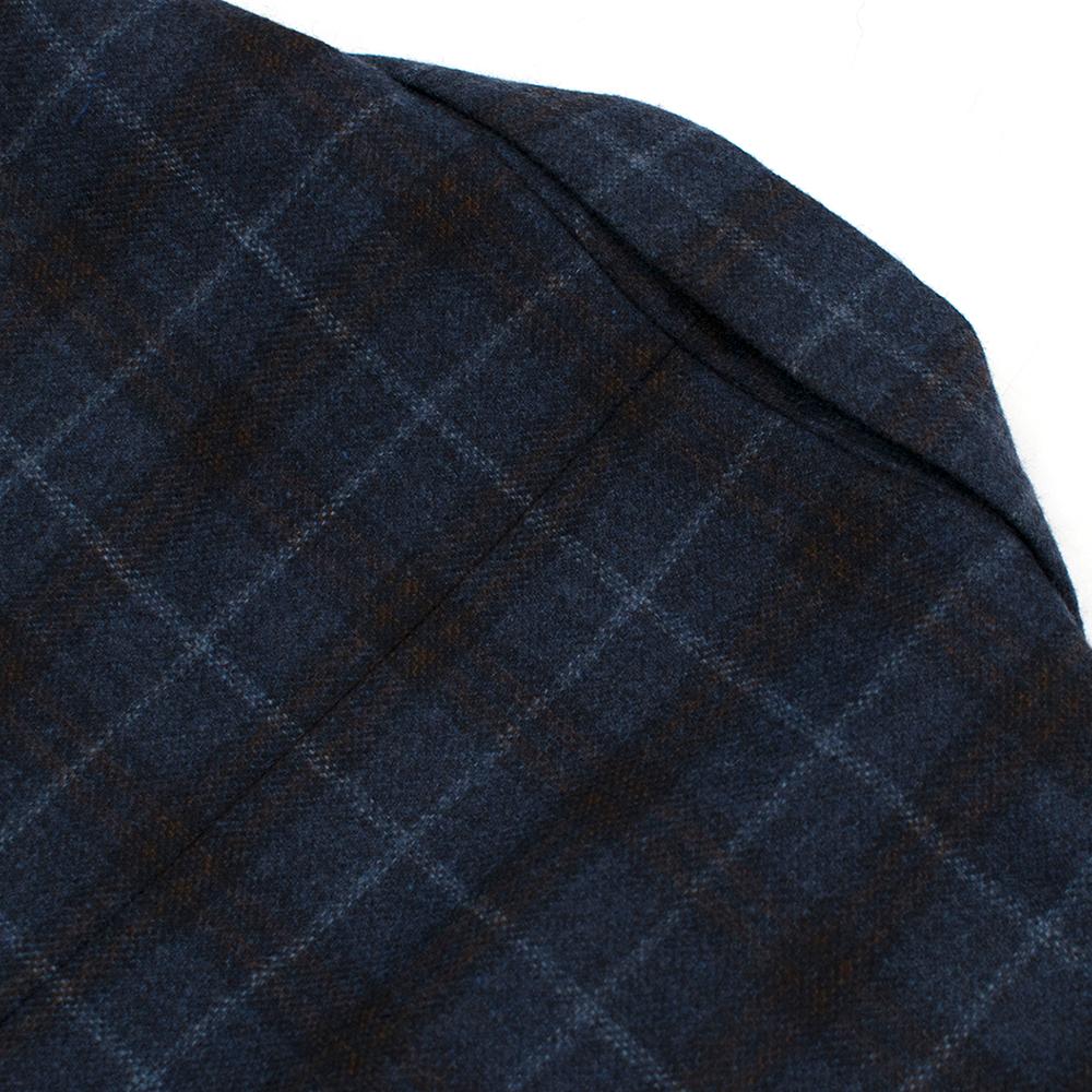 Hardy Amies Navy Blue Check Wool Men's Longline Coat	- No Size Label  3