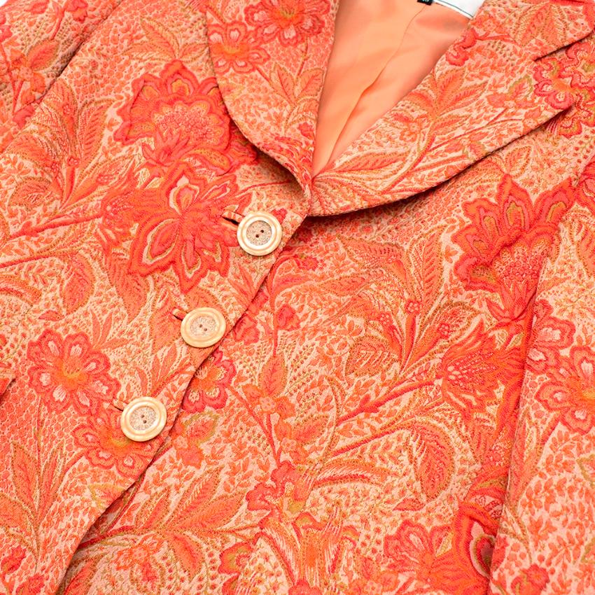 Women's or Men's Hardy Amies Orange Floral Print Jacquard Blazer - Size M