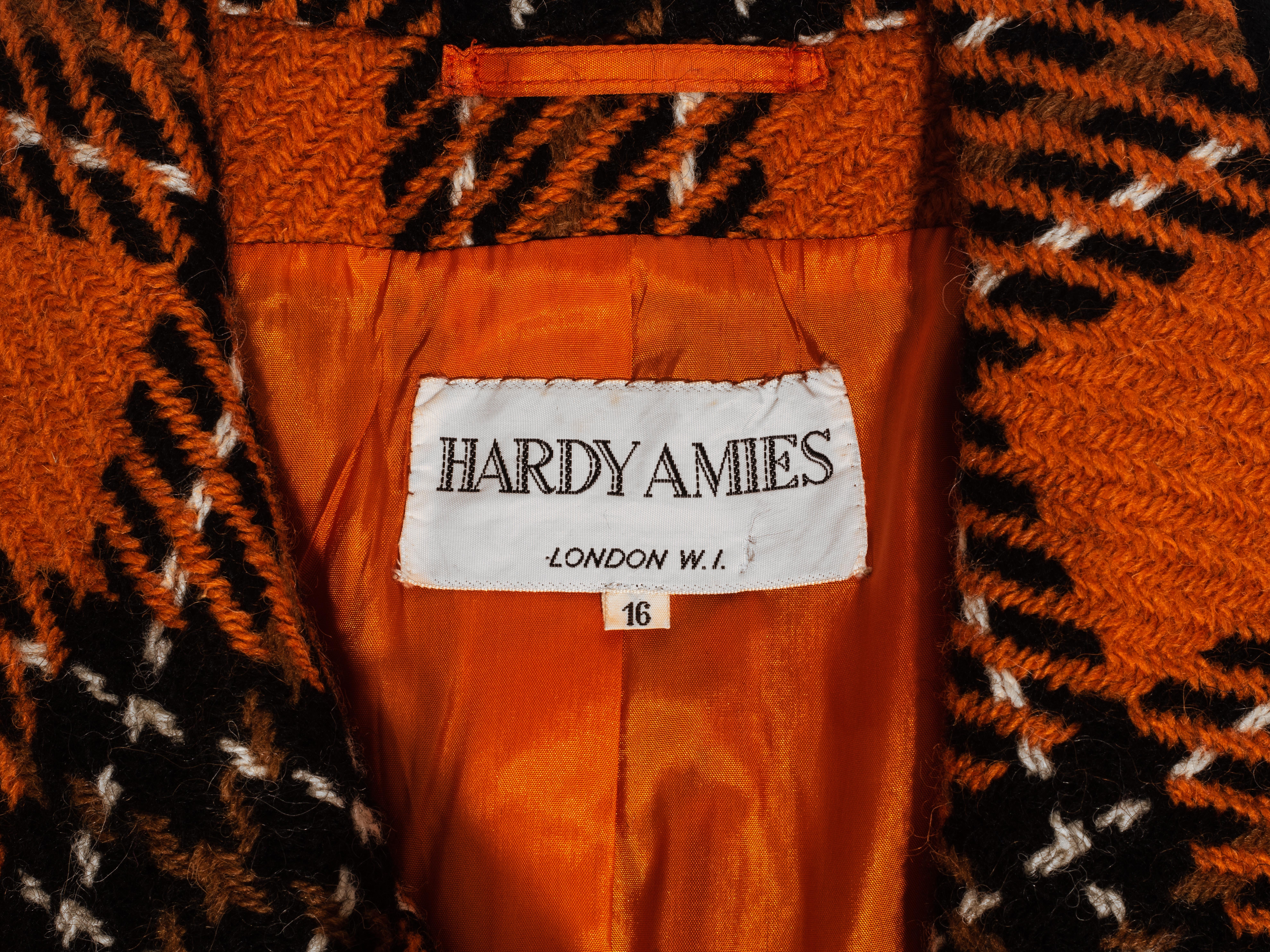 Hardy Amies orange wool tweed checked double breasted coat, c. 1960 In Good Condition In London, GB
