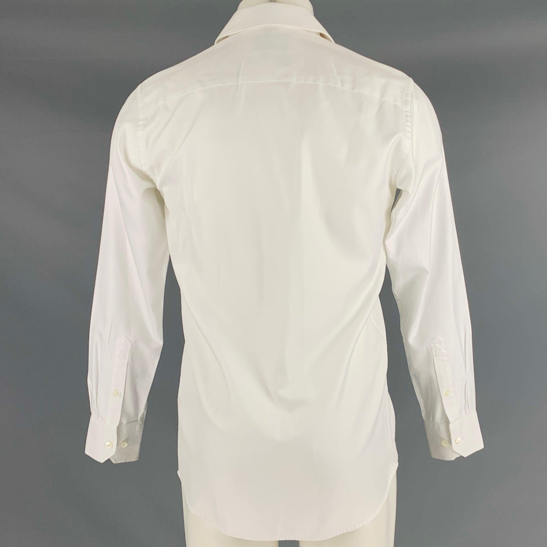 HARDY AMIES Size S White Twill Cotton Long Sleeve Shirt In Excellent Condition In San Francisco, CA
