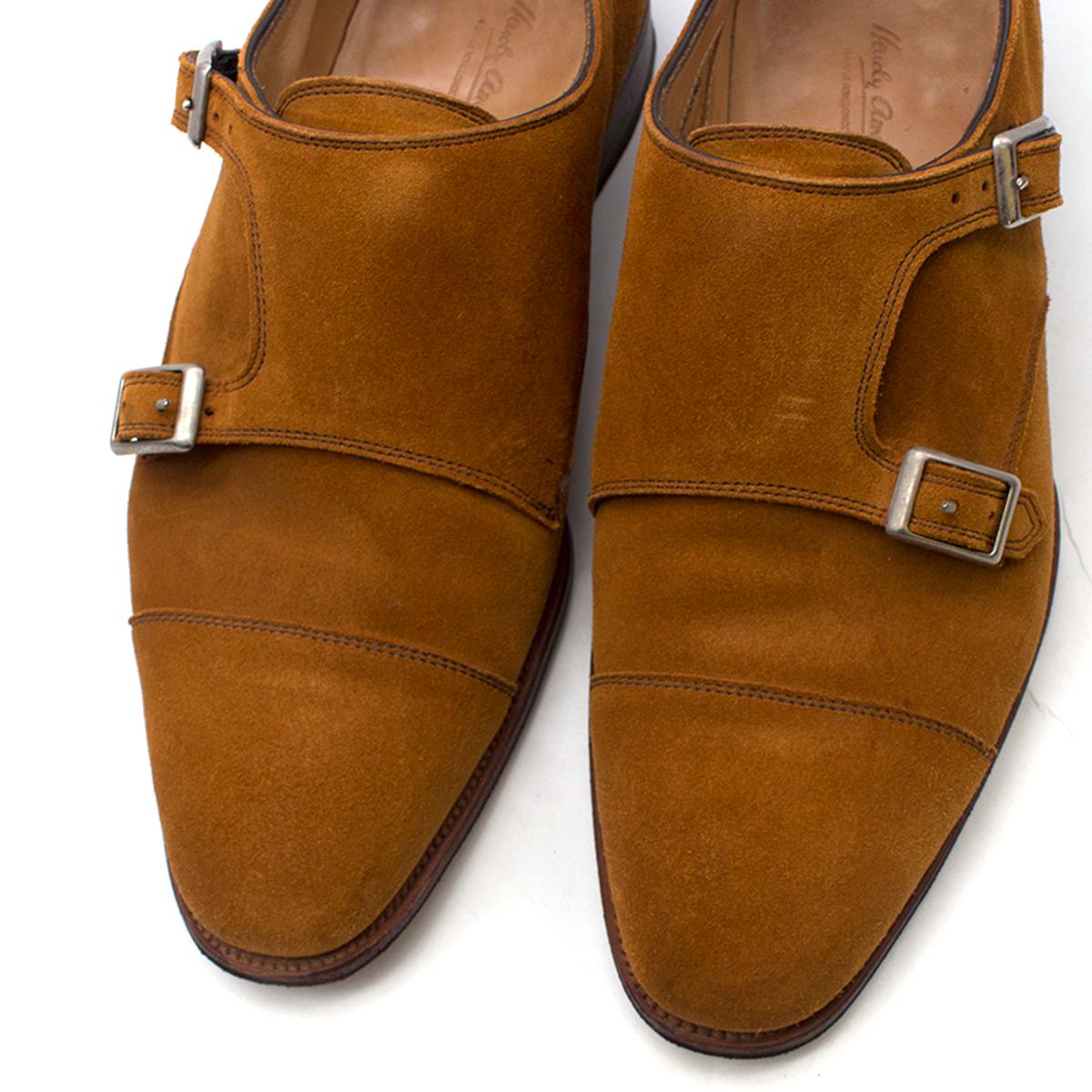 Hardy Amies Tan-brown Suede Double Monk Shoes Size UK 8 In Excellent Condition For Sale In London, GB