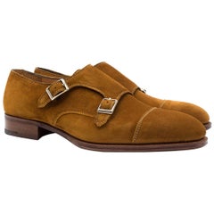 Hardy Amies Tan-brown Suede Double Monk Shoes UK 8
