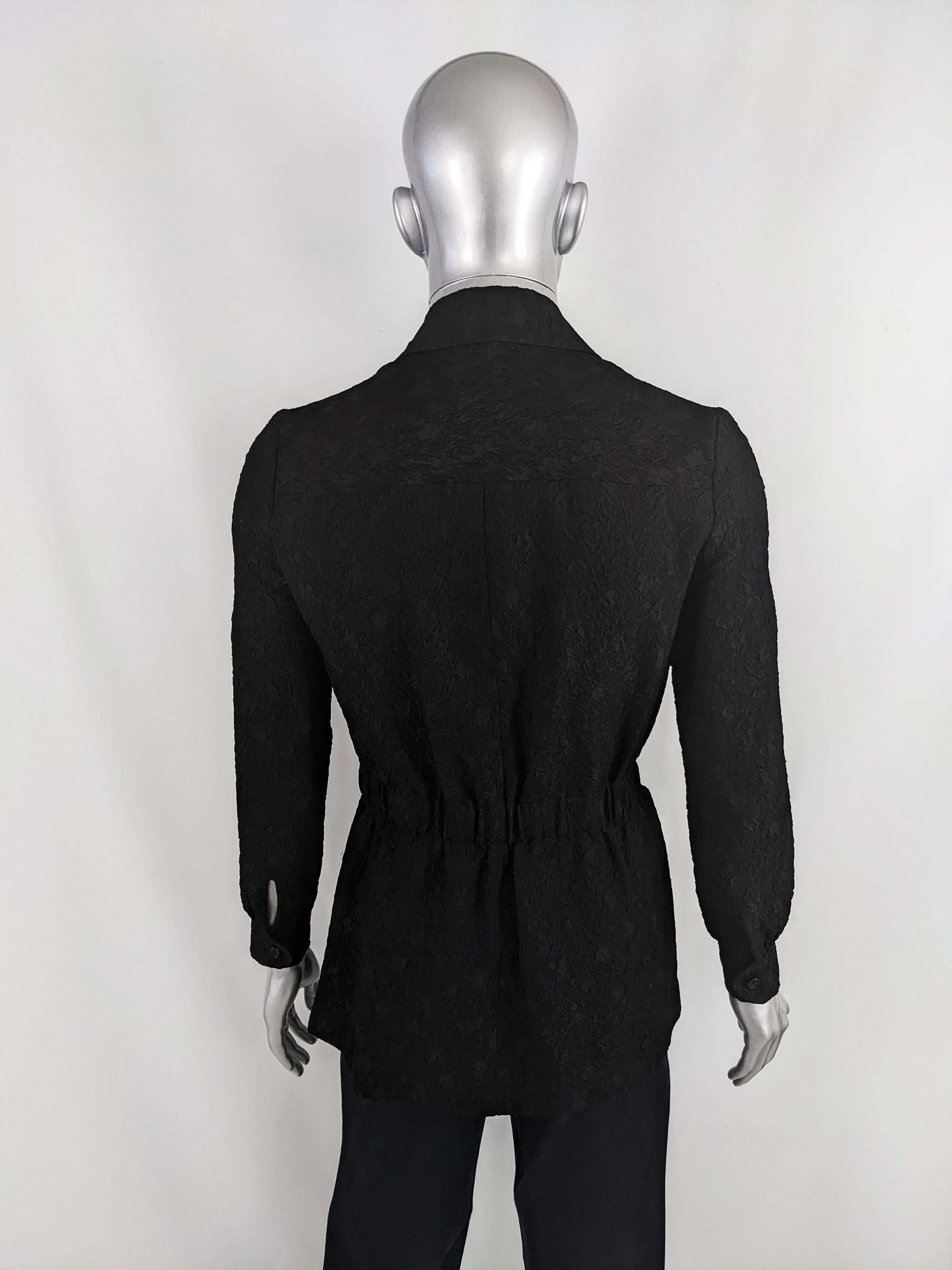 Hardy Amies Vintage Mens 60s Black Mod Dandy Belted Shirt Jacket Shacket, 1960s For Sale 1