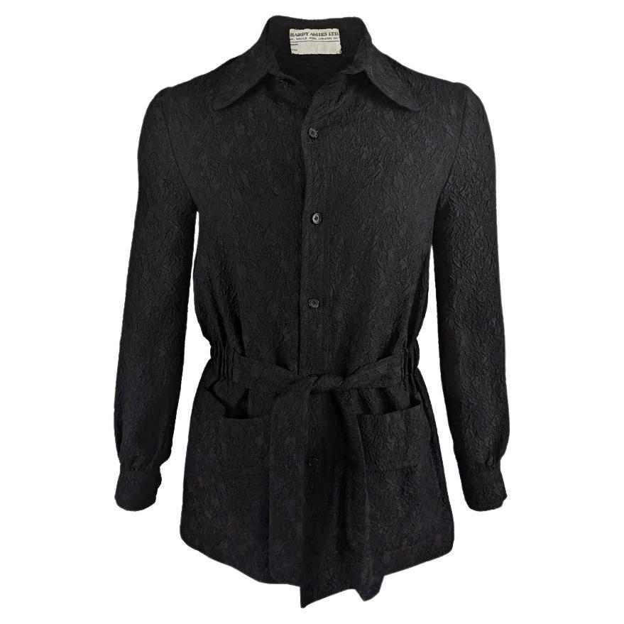 Hardy Amies Vintage Mens 60s Black Mod Dandy Belted Shirt Jacket Shacket, 1960s For Sale