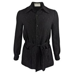 Hardy Amies Vintage Mens 60s Black Mod Dandy Belted Shirt Jacket Shacket, 1960s