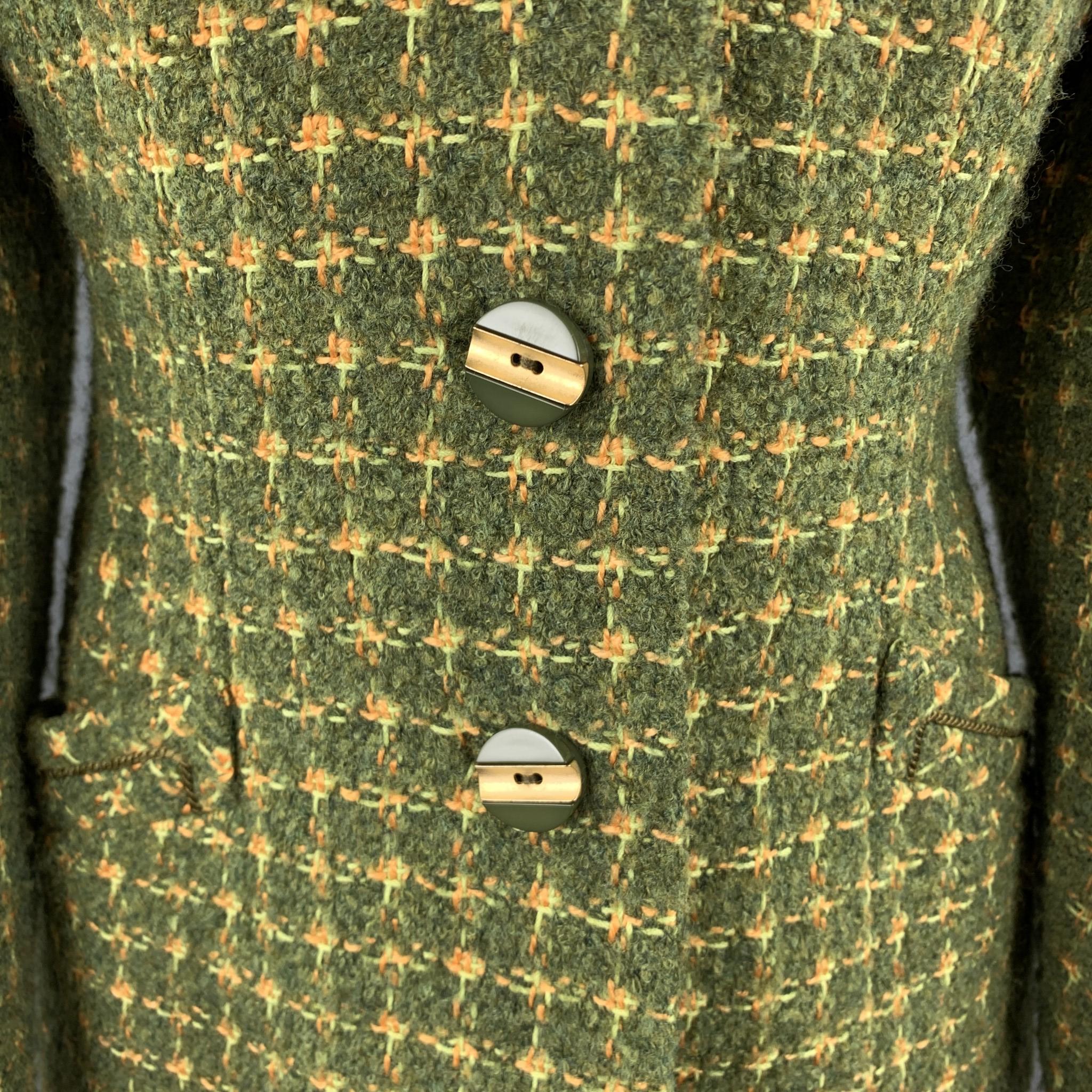 HARDY AMIES Vintage Size M Green Tweed Skirt Suit In Excellent Condition In San Francisco, CA