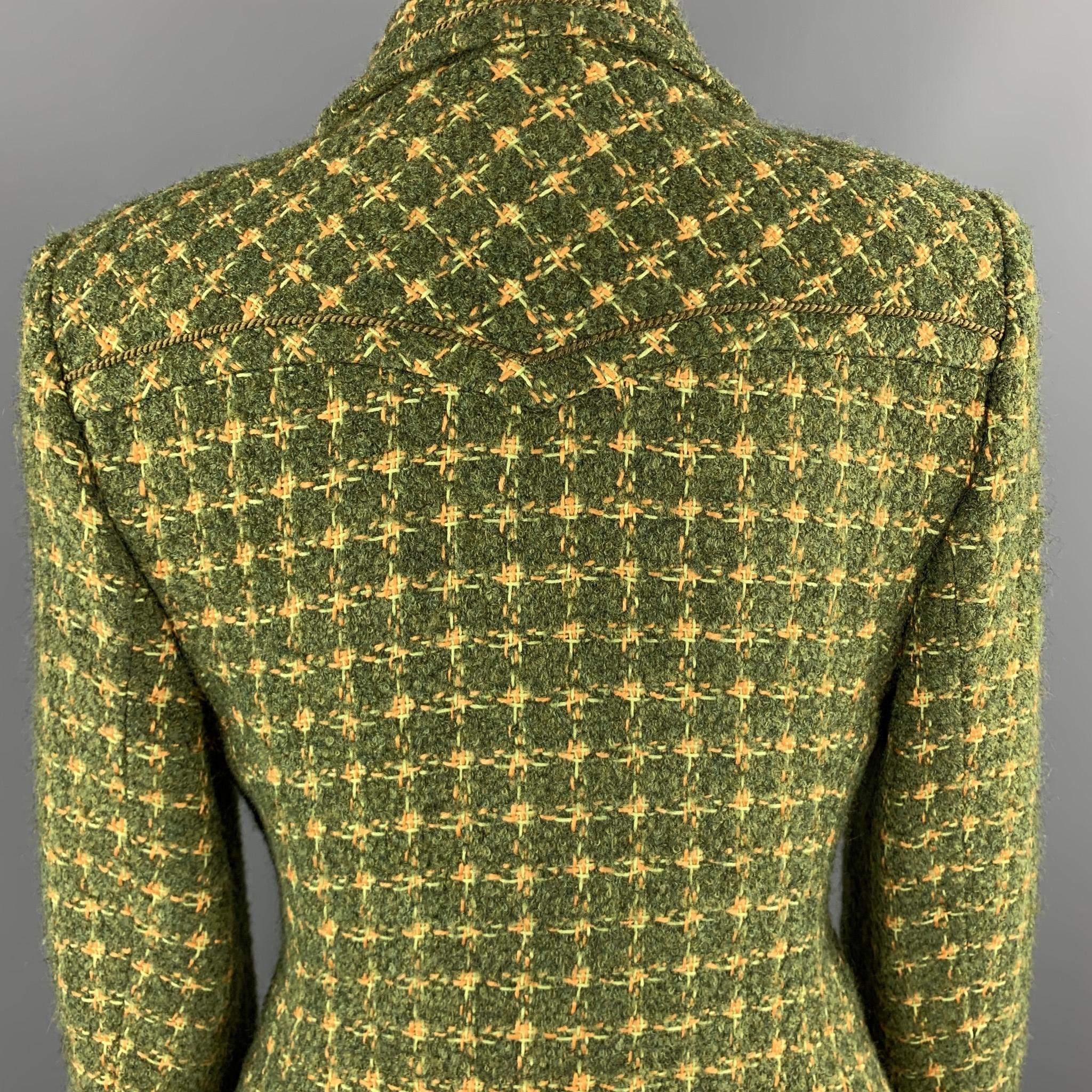 HARDY AMIES Vintage Size M Green Tweed Skirt Suit 1