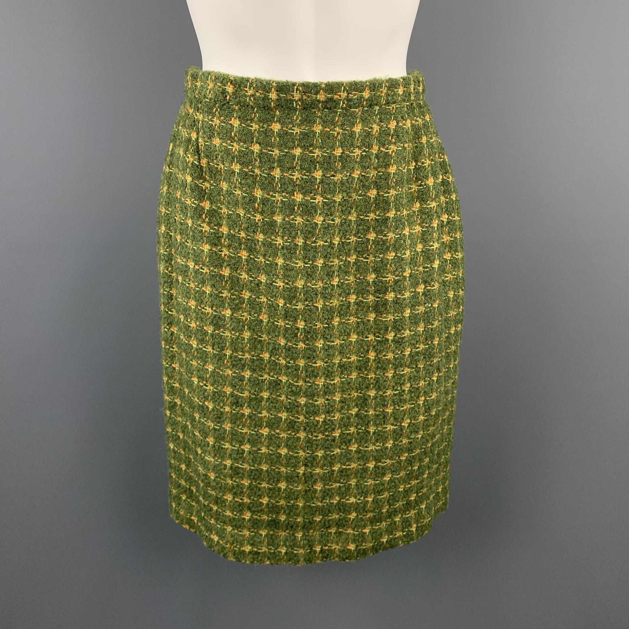 HARDY AMIES Vintage Size M Green Tweed Skirt Suit 2