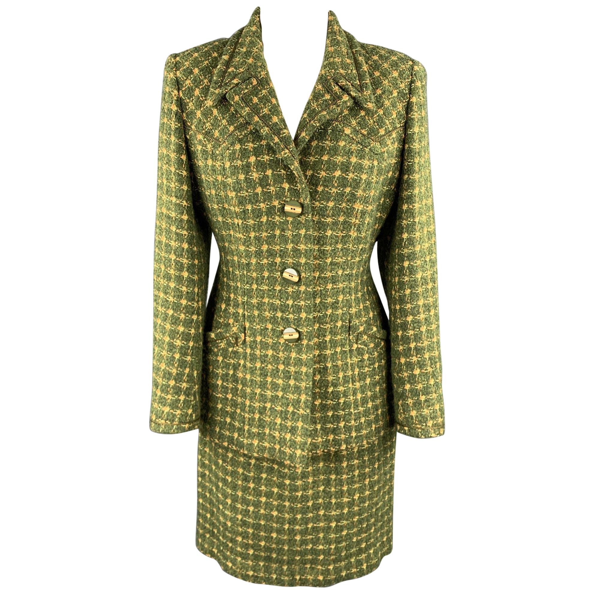 HARDY AMIES Vintage Size M Green Tweed Skirt Suit