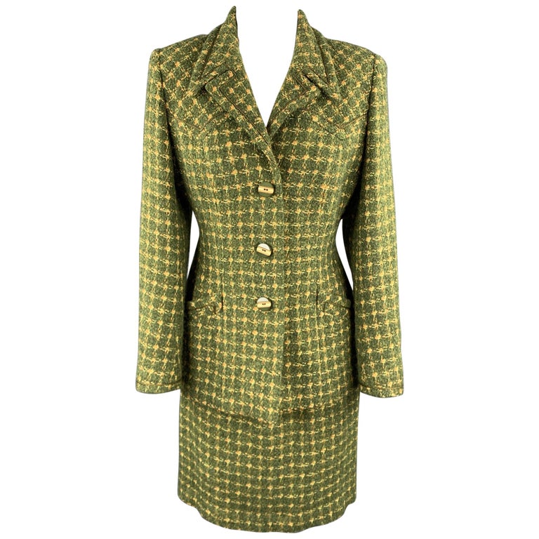 HARDY AMIES Vintage Size M Green Tweed Skirt Suit at 1stDibs
