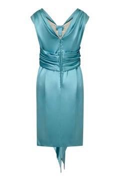 Hardy Amis Couture 1950s Silk Satin Aquamarine Occasion Dress