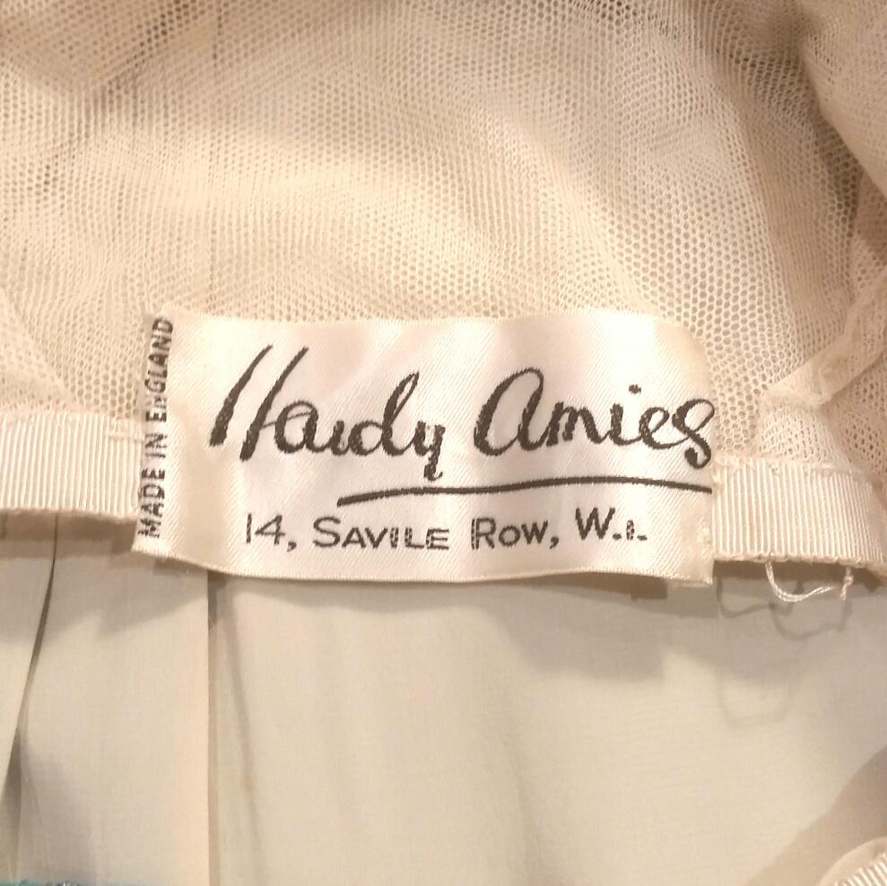 Hardy Amis Couture 1950s Silk Satin Aquamarine Occasion Dress  In Excellent Condition In London, GB