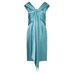Hardy Amies Couture 1950s Silk Satin Aquamarine Occasion Dress 