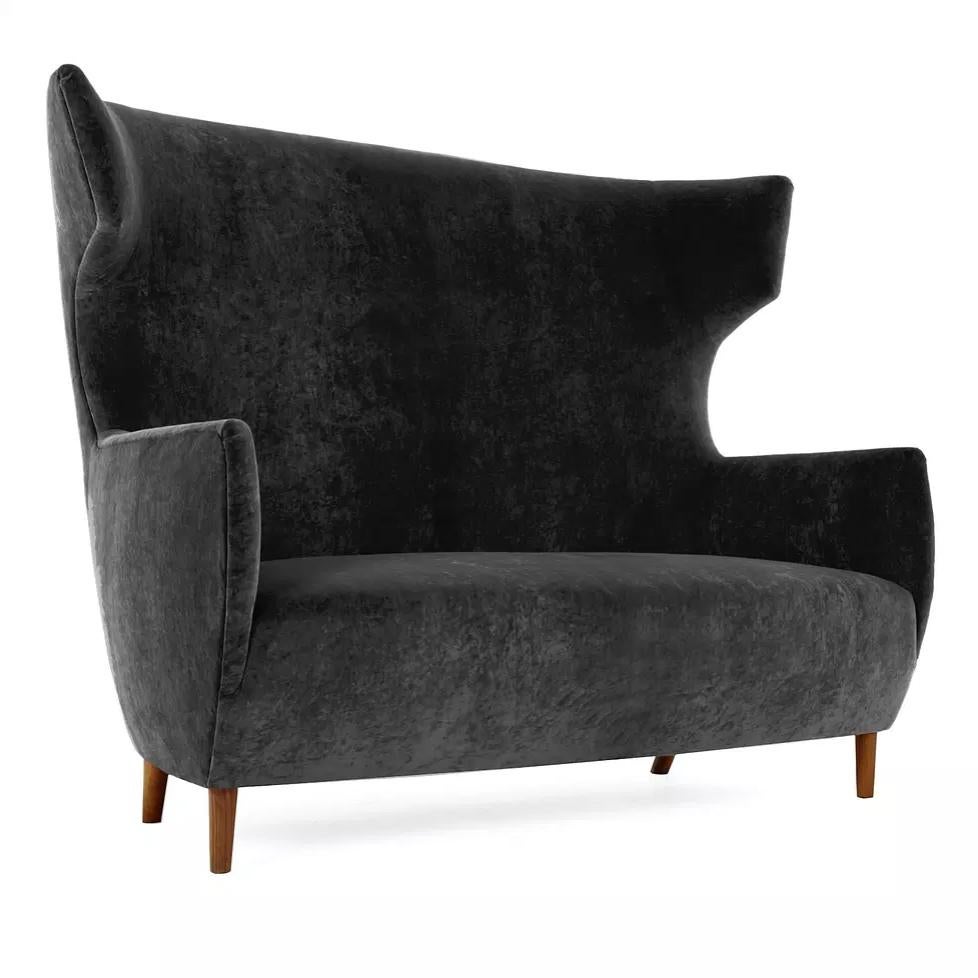 Hardy wingback sofa by Dare Studio, 2011
Dimensions: H 125 x D 88 x W 145 cm
Materials: American black walnut legs, Kvadrat Harald 2 fabric.

Also available in European white oak. 
All pieces are available in a different range of fabrics and