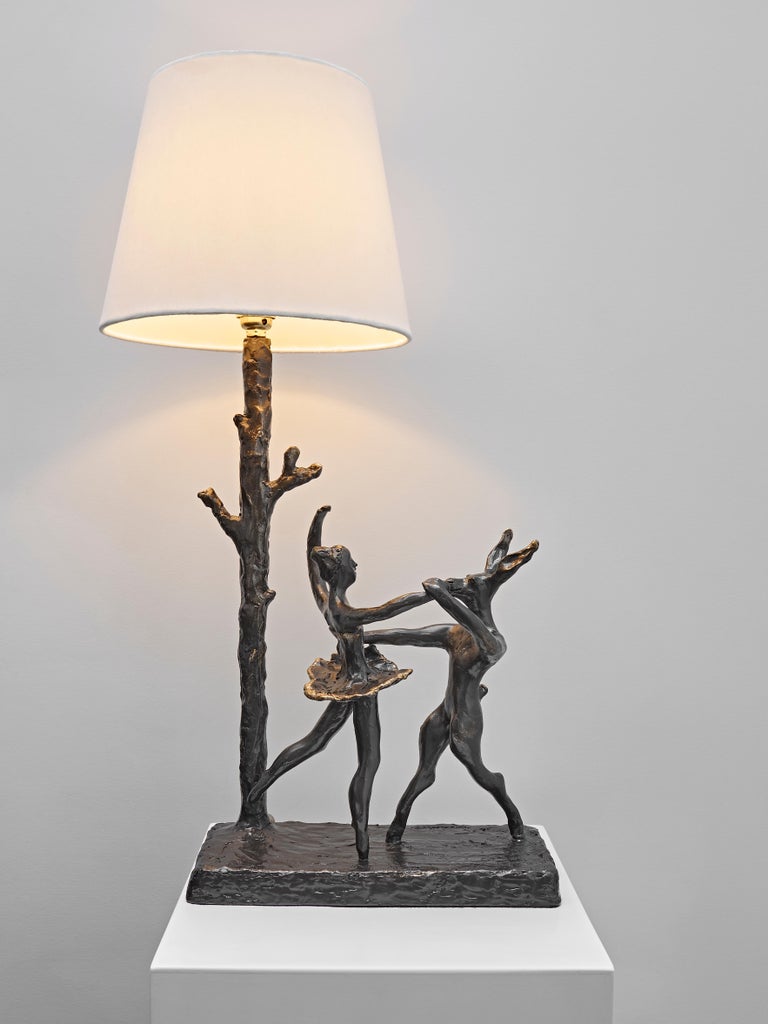 Modern Hare & Ballerina Sculptural Table Lamp, Hand Made For Sale