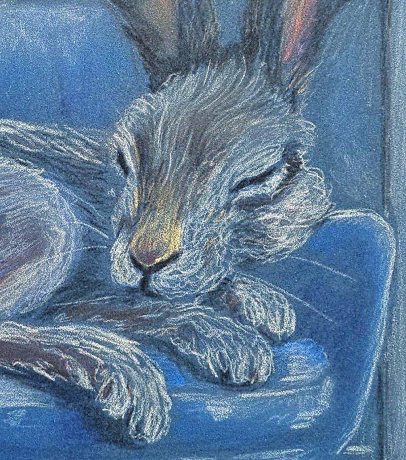 CLOSING SALE - ART: Signiert Hare in Chair Original Aquarell Original Aquarell (Organische Moderne) im Angebot