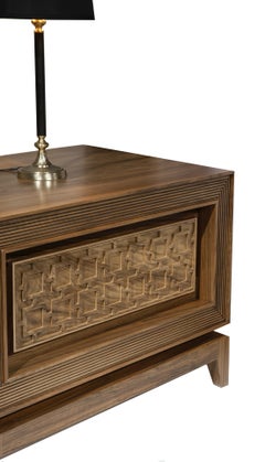 Hare Nightstand, Solid Walnut Wood High-Gloss Nightstand