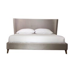 Harem Bed, Solid Walnut Wood with Upholstered Inverted Soft Edges Headboard