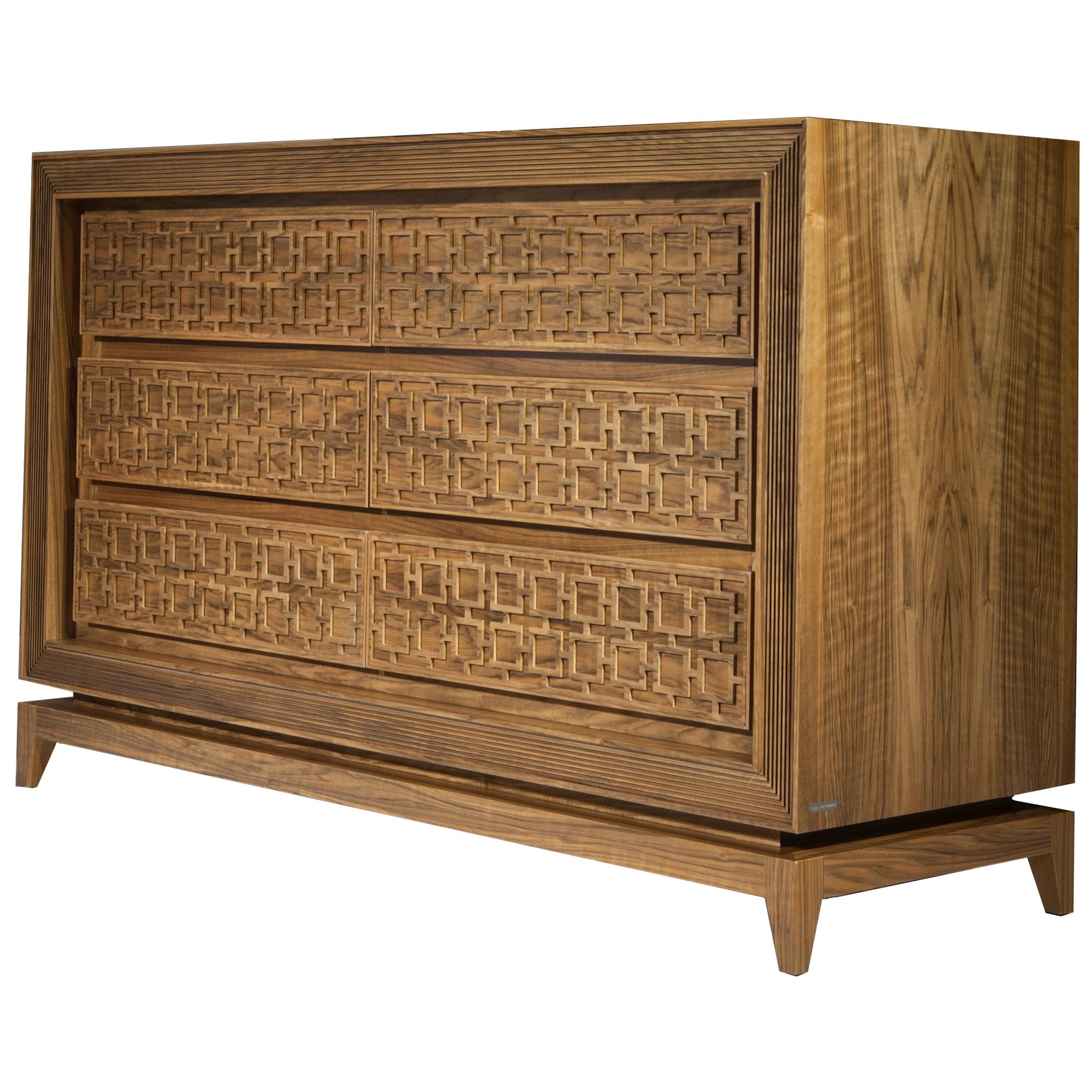 Harem Dresser, Solid Walnut Wood Carved Dresser