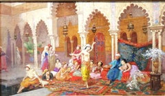 Harem, Giulio Rosati Oil on Wood Orientalism 19th Century Italian Painting