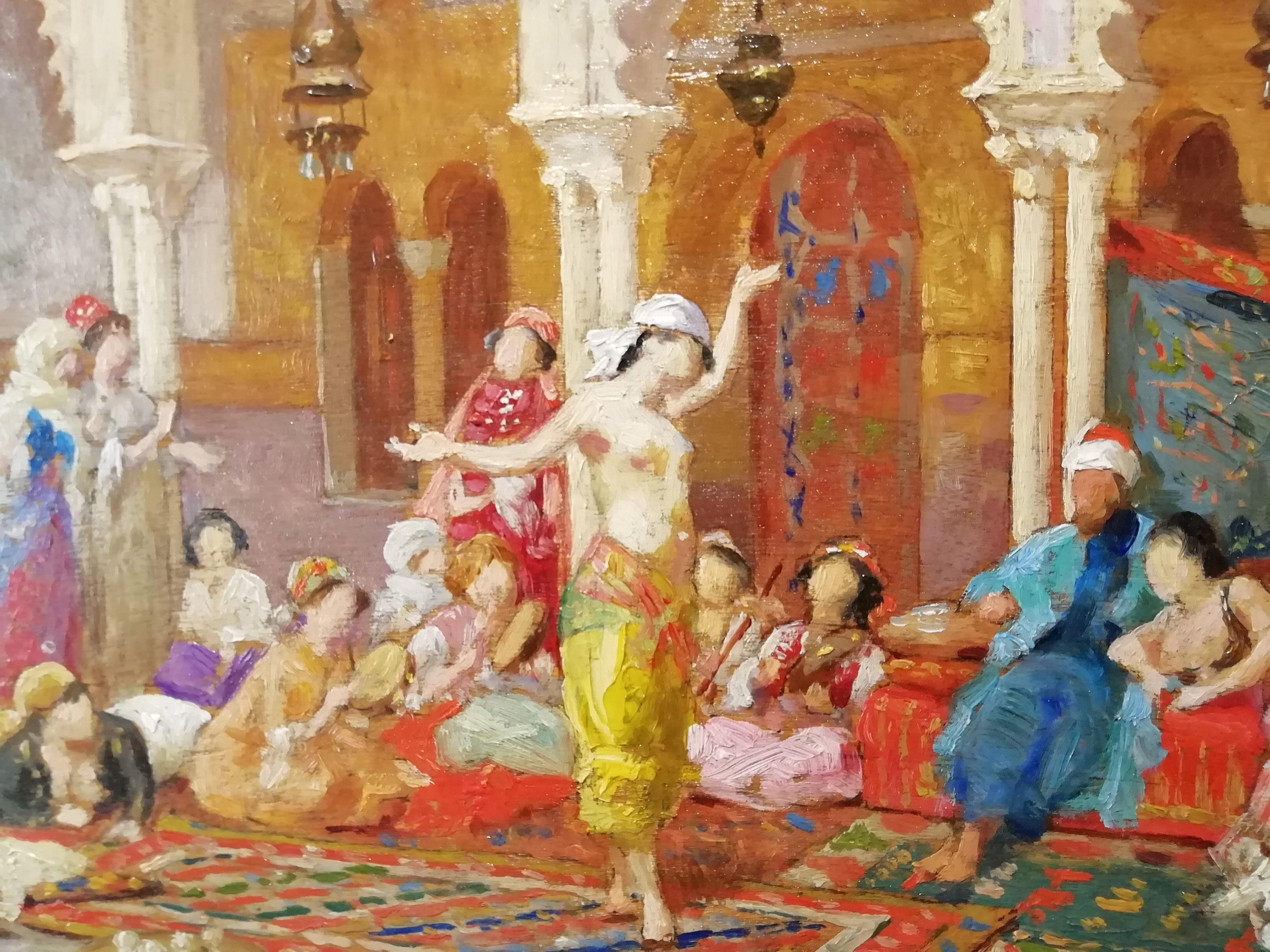 Harem, Giulio Rosati Oil on Wood Orientalism 19th Century Italian Painting In Good Condition For Sale In Rome, Italy