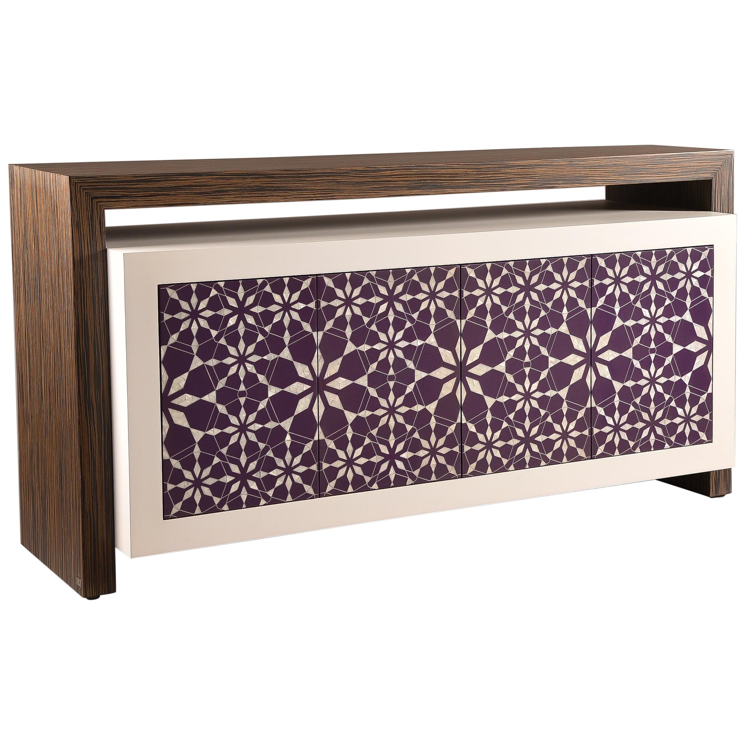 Harem Sideboard, Contemporary Sideboard in Ebony Wood and Mother-of-Pearl Inlay